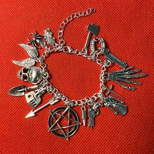 Supernatural Hunt Charm Bracelet  SPN Fandom Silver Tone